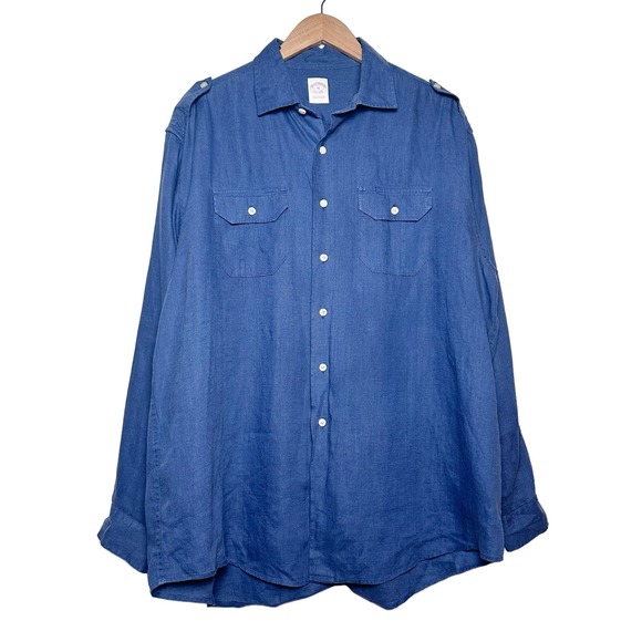 Brooks Brothers | Men | 100% Linen Roll Tab Long Sleeve Button Up Shirt | XL - Picture 1 of 13